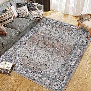 Garvee Persian Light Brown 10x13 Area Rugs for Bedroom Print Distressed Indoor Floor Rug Washable Rug Non Slip Rug for Dining Room