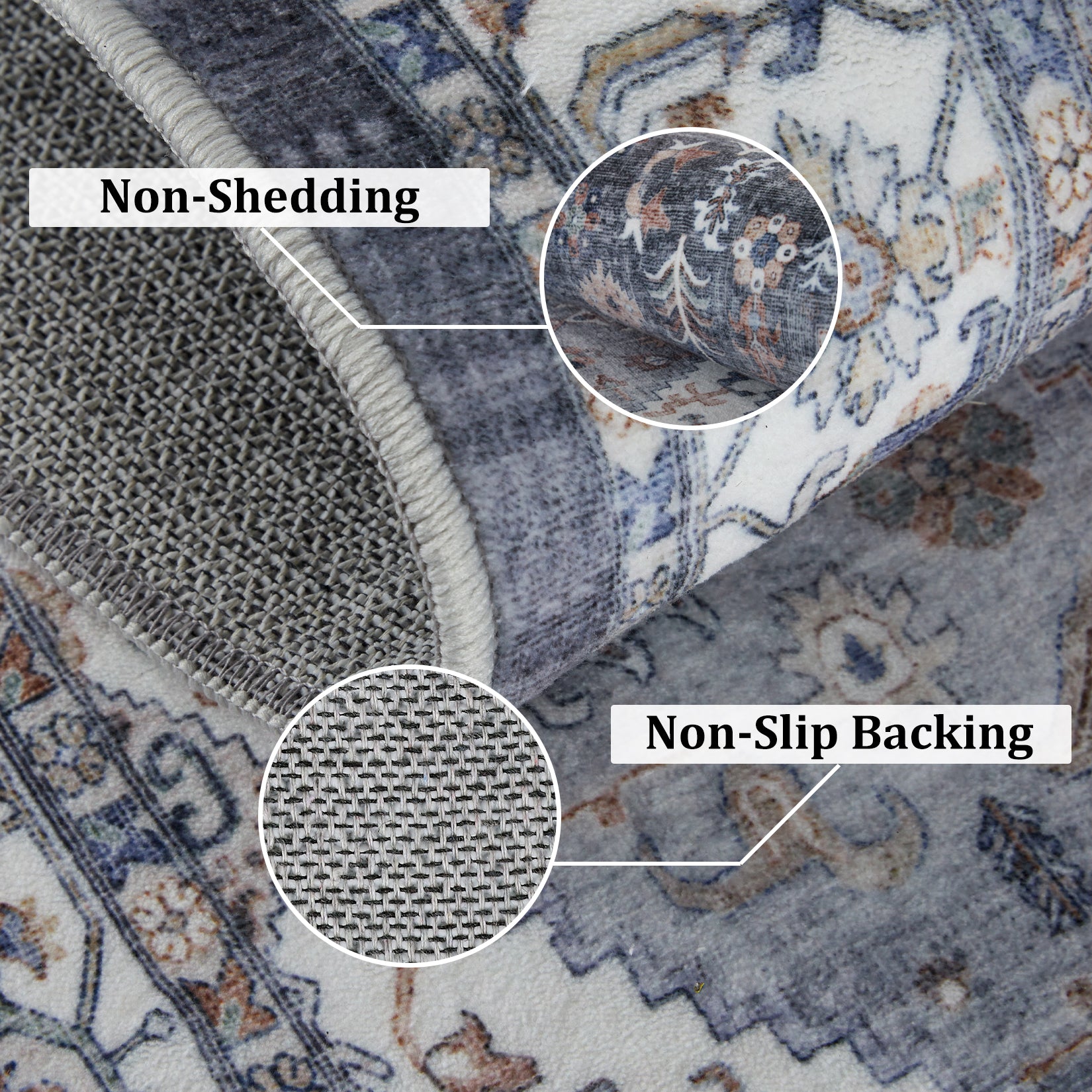 Garvee Persian Grey 9x12 Area Rugs for Living Room Print Distressed Indoor Floor Rug Washable Rug Non Slip Vintage Rug for Bedroom Dining Room