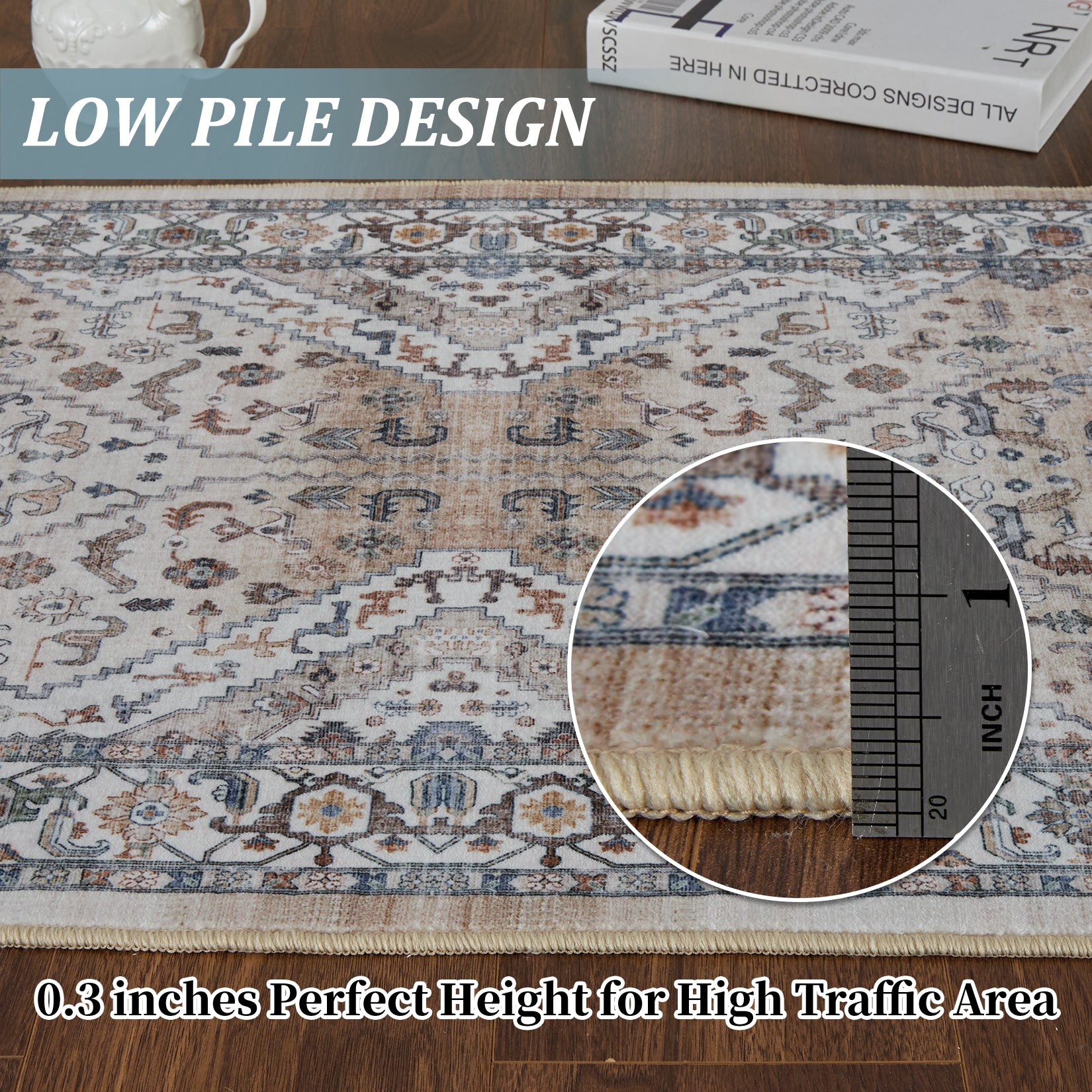 Garvee Persian Light Brown 9x12 Area Rugs for Living Room Print Distressed Indoor Floor Rug Washable Rug Non Slip Vintage Rug for Bedroom Dining Room