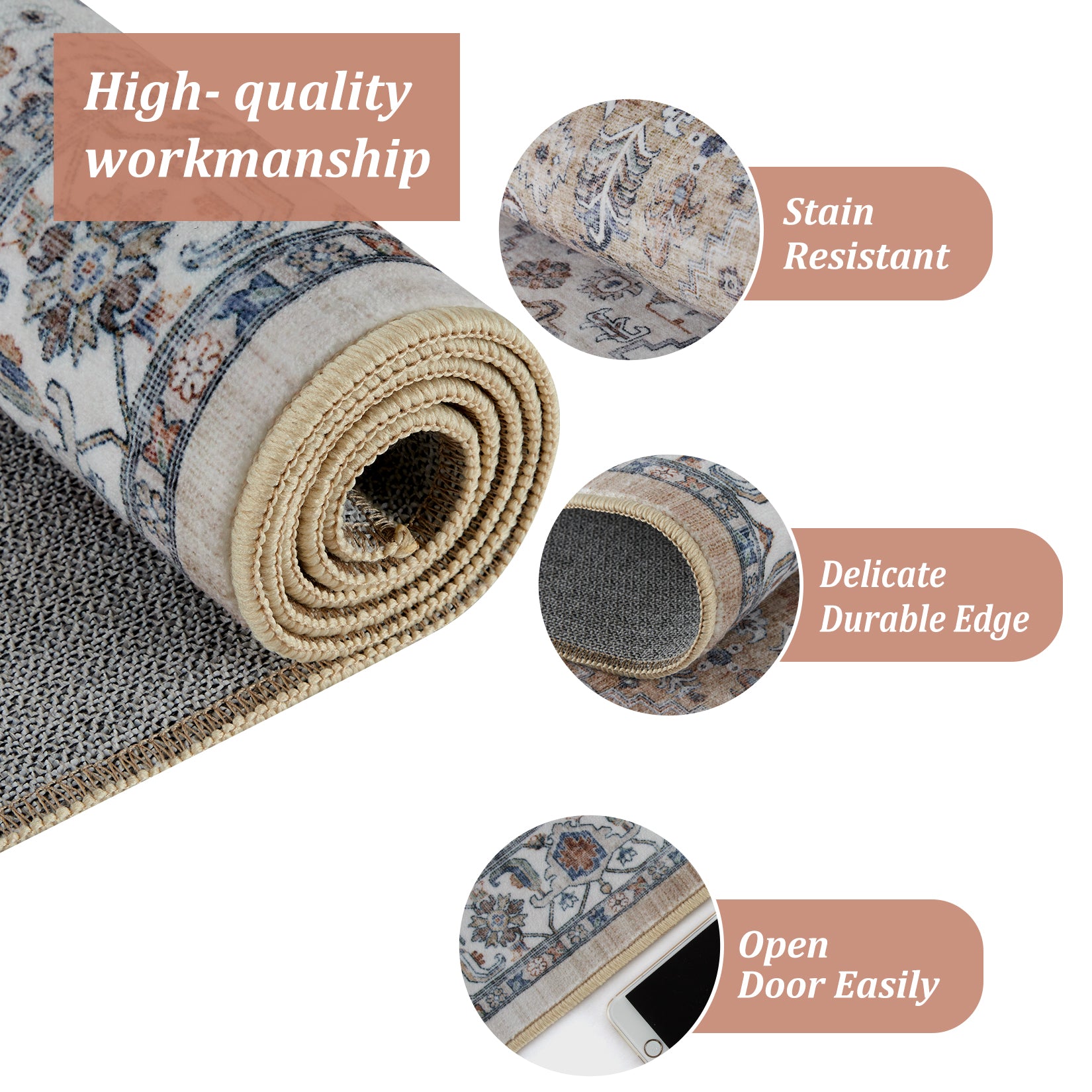 Garvee Persian Light Brown 9x12 Area Rugs for Living Room Print Distressed Indoor Floor Rug Washable Rug Non Slip Vintage Rug for Bedroom Dining Room