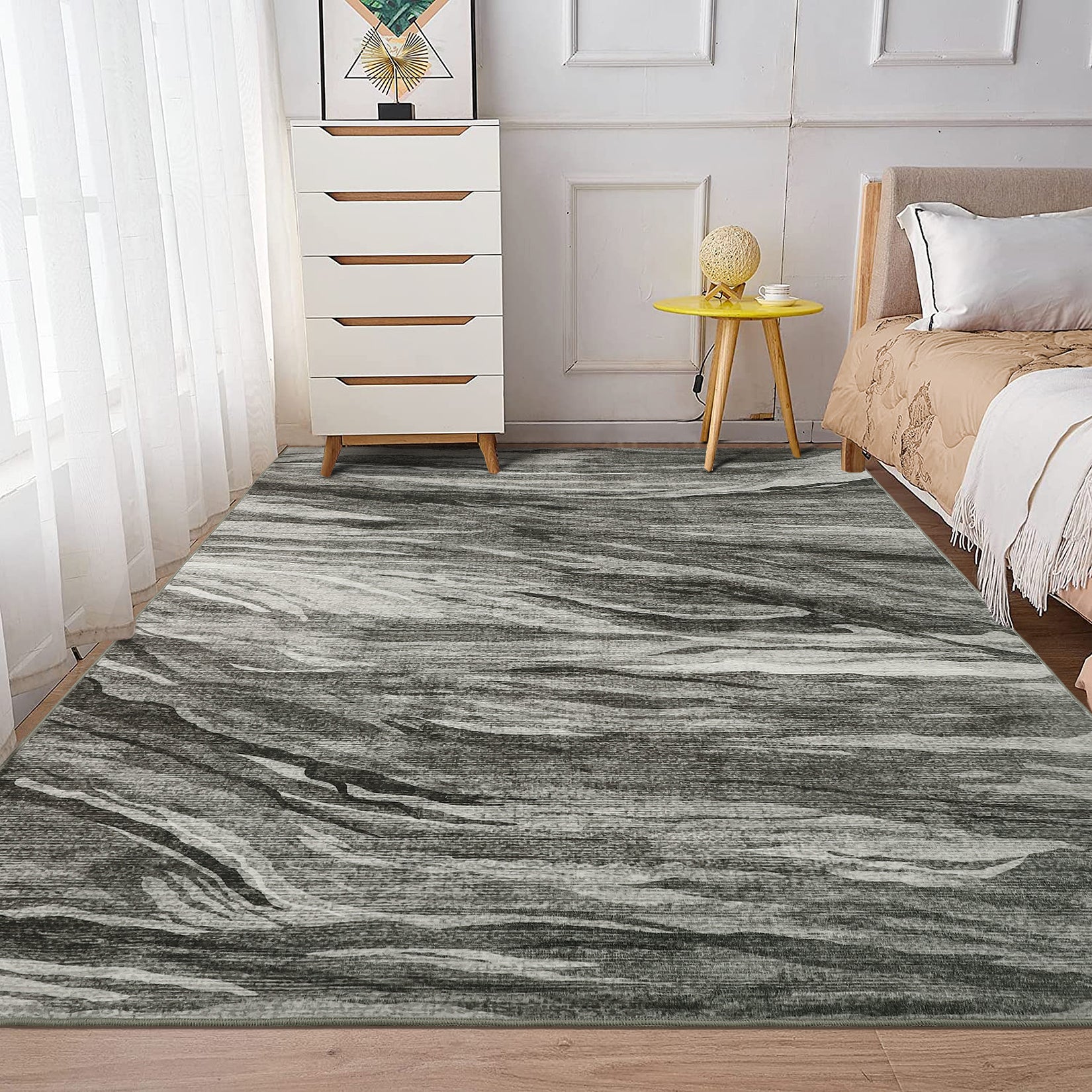 Garvee 6x9 Abstract Area Rug Machine Washable Rug Modern Area Rug Stain Resistant Non-Slip Accent Rug Floor Cover Carpet Rug for Living Room Decor,Grey