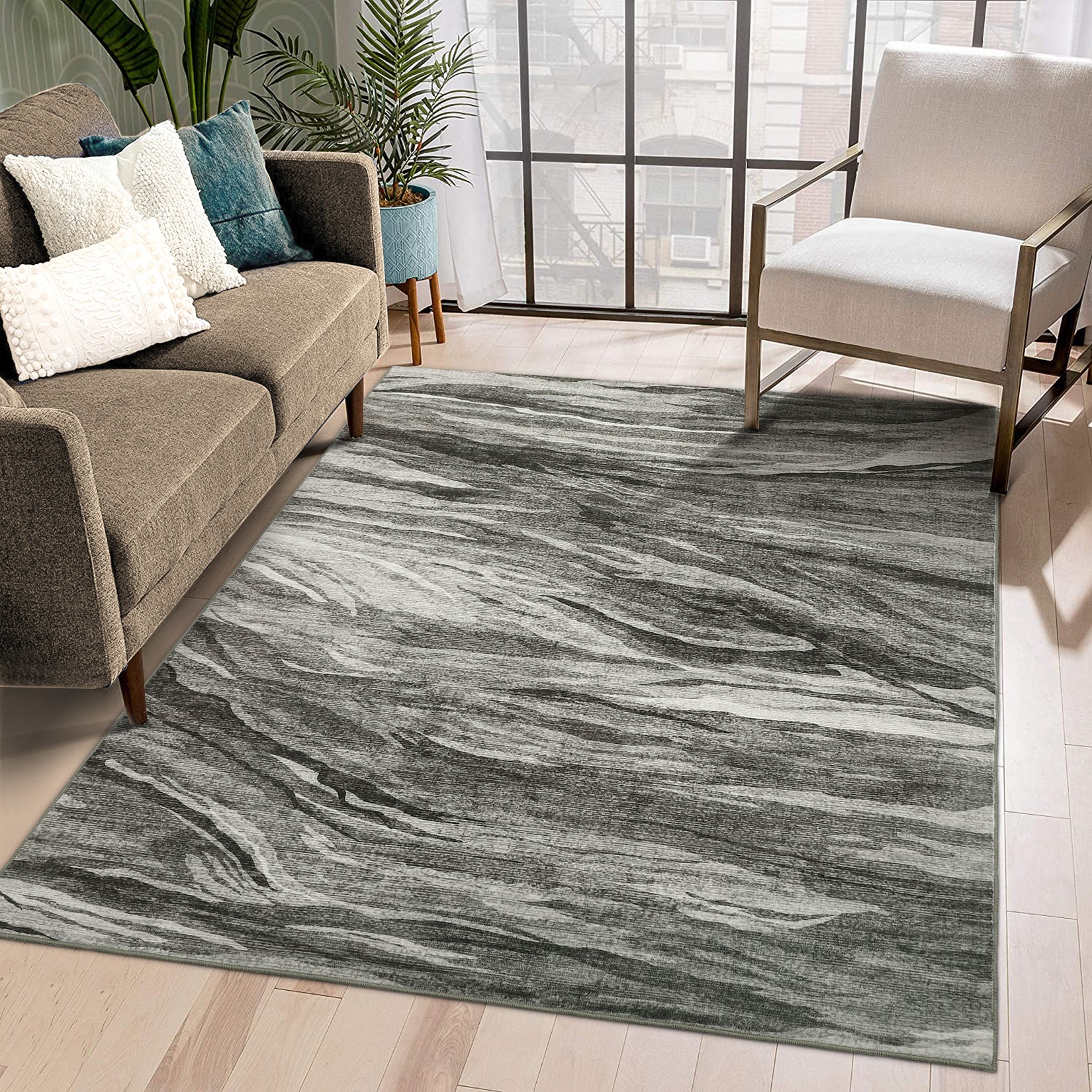 Garvee 6x9 Abstract Area Rug Machine Washable Rug Modern Area Rug Stain Resistant Non-Slip Accent Rug Floor Cover Carpet Rug for Living Room Decor,Grey