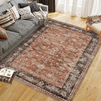 Garvee Distressed Printed Area Rug Low Pile Doormat Throw Rug Stain Resistant Home Decor Carpet Terracotta 9x12