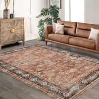 Garvee Distressed Printed Area Rug Low Pile Doormat Throw Rug Stain Resistant Home Decor Carpet Terracotta 9x12