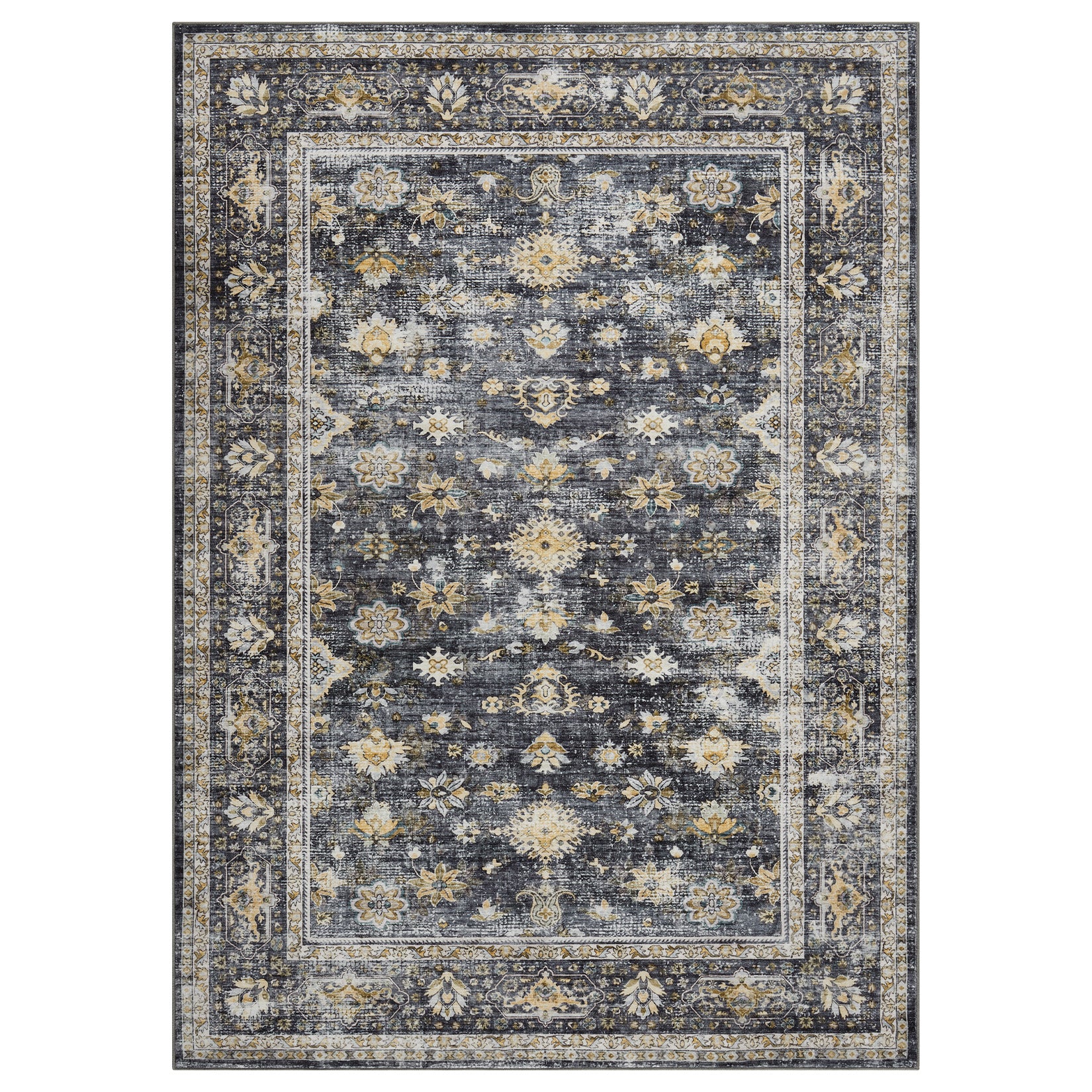 Garvee Black Extra Large Area Rug 10x13 Distressed Print Washable - Huge Serene Living Dining Carpet, Low Pile Nature Inspired Rug Easy Clean Stain Resistant