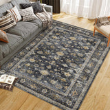 Garvee Black Extra Large Area Rug 10x13 Distressed Print Washable - Huge Serene Living Dining Carpet, Low Pile Nature Inspired Rug Easy Clean Stain Resistant - Black