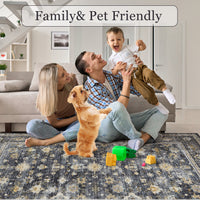 Garvee Black Extra Large Area Rug 10x13 Distressed Print Washable - Huge Serene Living Dining Carpet, Low Pile Nature Inspired Rug Easy Clean Stain Resistant