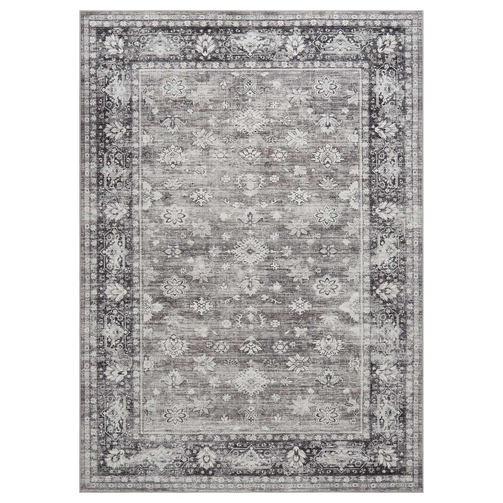 Garvee 9x12 Grey Area Rug Distressed Print Washable - Vintage Large Living Room Carpet Low Pile, Non Slip Easy Clean Stain Resistant, Bedroom Dining Room Accent Rug