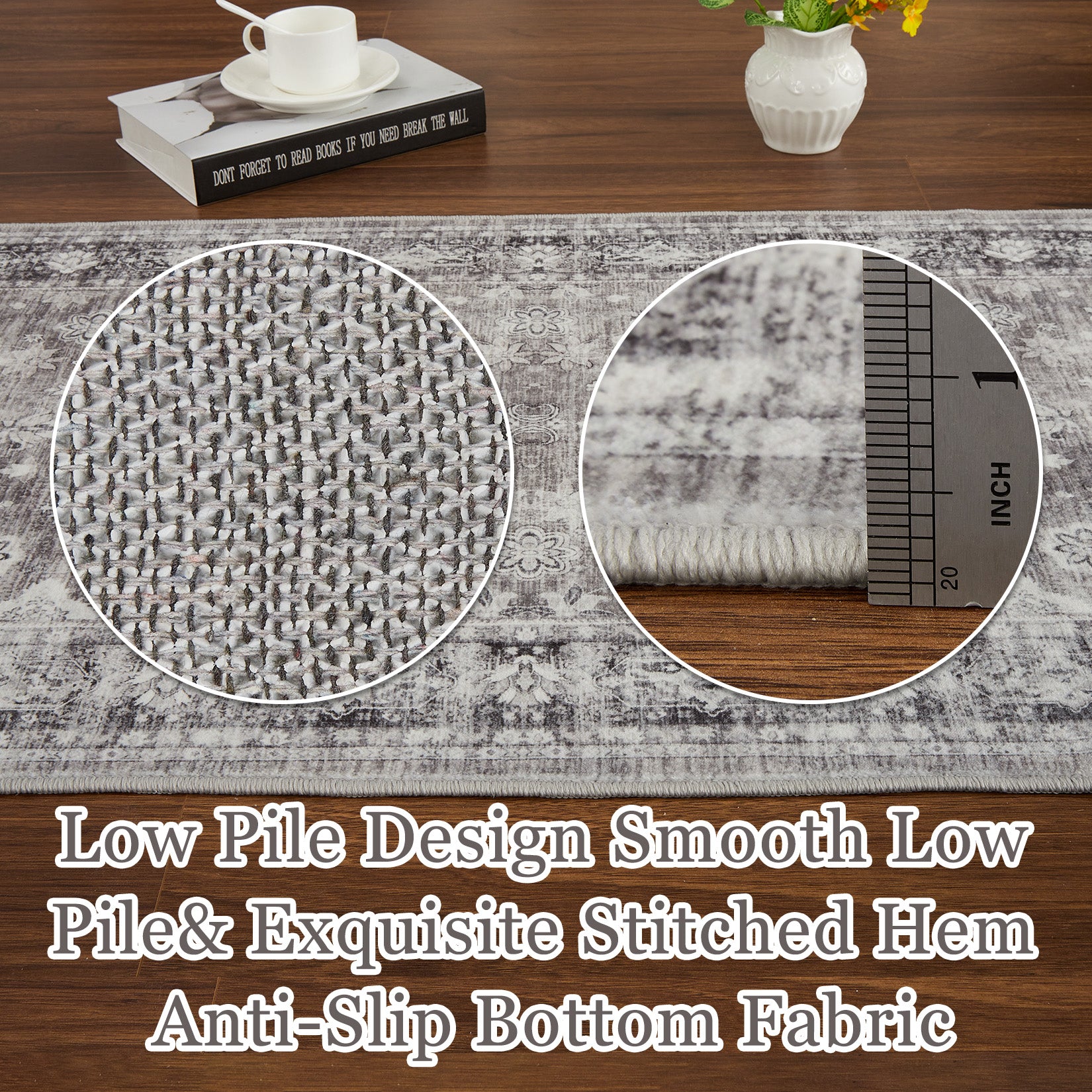 Garvee 10x13 Grey Large Area Rug Distressed Print - Washable Low Pile Living Room Dining Carpet, Vintage Non Slip Easy Clean, Stain Resistant Extra Large Bedroom Rug