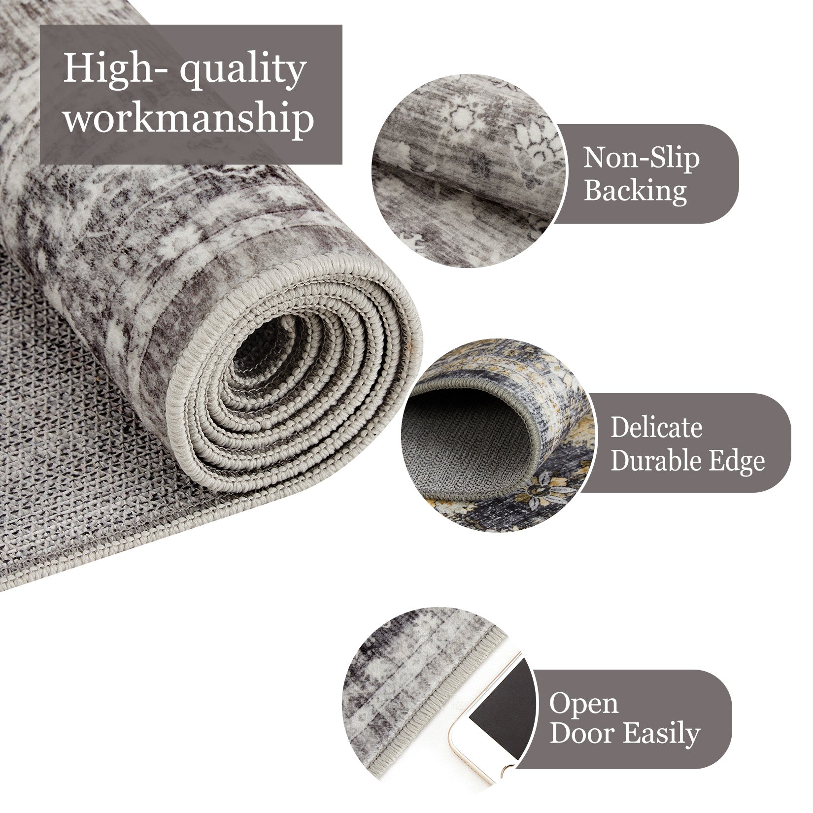 Garvee 10x13 Grey Large Area Rug Distressed Print - Washable Low Pile Living Room Dining Carpet, Vintage Non Slip Easy Clean, Stain Resistant Extra Large Bedroom Rug
