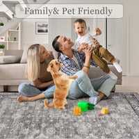 Garvee 10x13 Grey Large Area Rug Distressed Print - Washable Low Pile Living Room Dining Carpet, Vintage Non Slip Easy Clean, Stain Resistant Extra Large Bedroom Rug