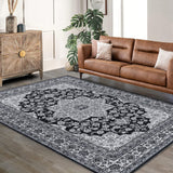 Garvee Oriental Black 5x7 Soft Geometric Bedroom Rugs Memory Foam Carpet, Floral Cozy Area Rugs for Living Room - Black