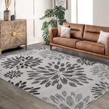 Garvee 10' x 13' Gray Vintage Floral Washable Area Rug, Soft Low Pile Non-Shedding Carpet with Non-Slip Backing for Living Room, Bedroom, Nursery - Gray