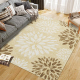 Garvee 9' x 12' Camel Green Vintage Floral Washable Area Rug, Soft Low Pile Non-Shedding Carpet with Non-Slip Backing for Living Room, Bedroom, Nursery - Camel Brown