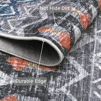 Garvee Boho Grey 8x10 Washable Living Room Rugs, Large Distressed Geometric Printed Area Rug, Non-Slip Low Pile Indoor Mat, Foldable Non-Shedding Accent Carpet for Dining Room