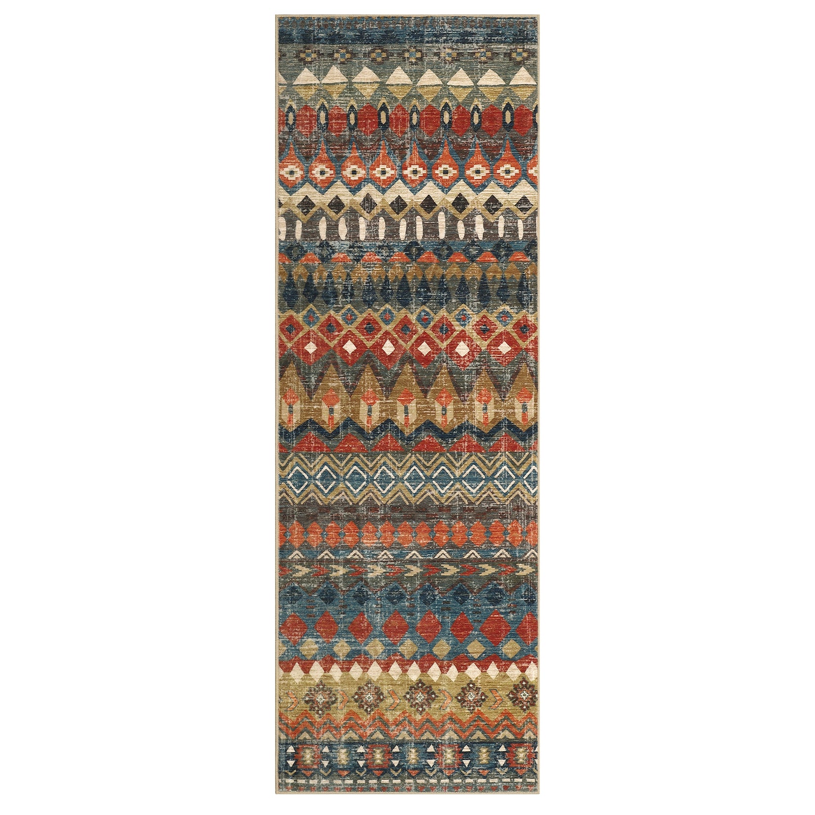 Garvee Boho Multicolor 2x6 Runner Rugs, Washable Distressed Geometric Printed Hallway Rug, Non-Slip Low Pile Area Rugs, Foldable Non-Shedding Carpet Runner for Kitchen, Laundry, Entryway