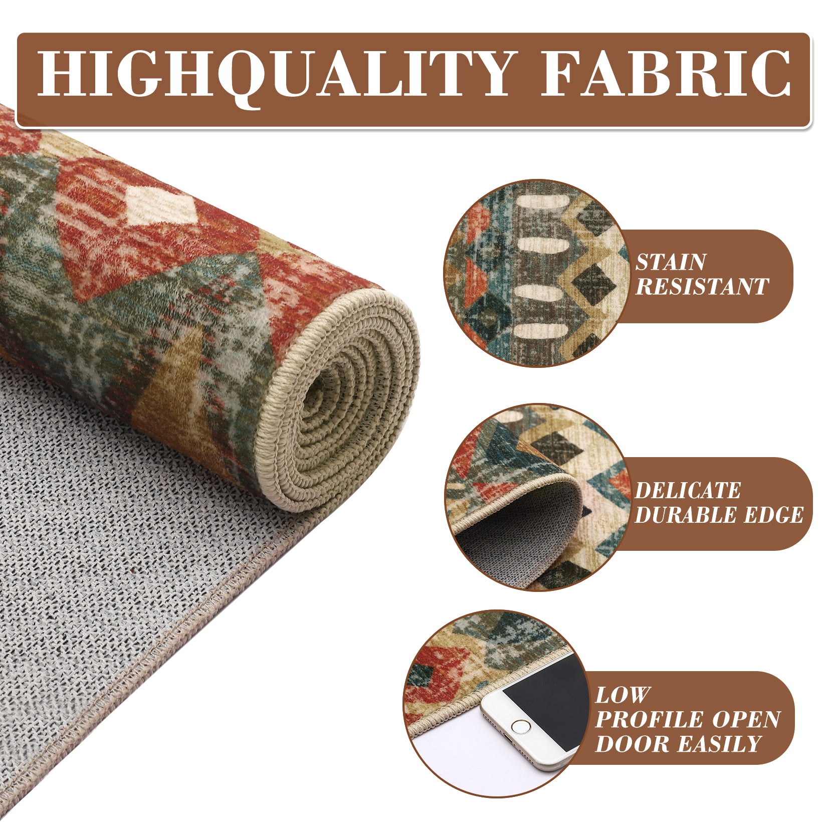 Garvee Boho Multicolor 5x7 Washable Area Rugs, Distressed Geometric Printed Throw Rugs, Non-Slip Low Pile Indoor Mat, Foldable Non-Shedding Accent Carpet for Living Room, Bedroom, Office