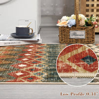 Garvee Boho Multicolor 5x7 Washable Area Rugs, Distressed Geometric Printed Throw Rugs, Non-Slip Low Pile Indoor Mat, Foldable Non-Shedding Accent Carpet for Living Room, Bedroom, Office