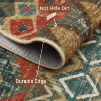 Garvee Boho Multicolor 5x7 Washable Area Rugs, Distressed Geometric Printed Throw Rugs, Non-Slip Low Pile Indoor Mat, Foldable Non-Shedding Accent Carpet for Living Room, Bedroom, Office