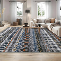 Garvee Boho Grey 8x10 Washable Living Room Rugs, Large Distressed Geometric Printed Area Rug, Non-Slip Low Pile Indoor Mat, Foldable Non-Shedding Accent Carpet for Dining Room