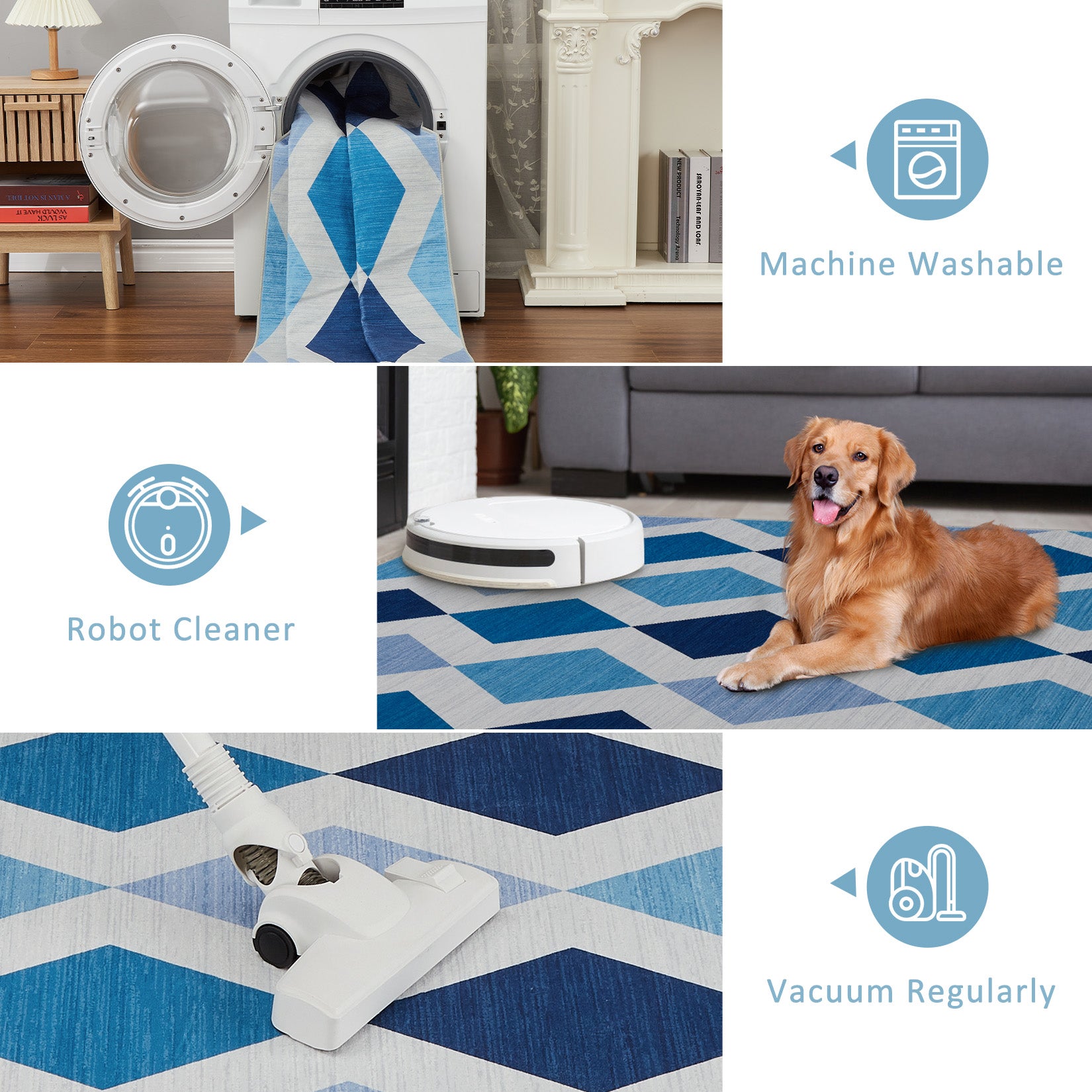 Garvee 6x9 Geometric Area Rug – Washable Non-Slip Modern Abstract Low Pile Carpet for Living Room, Bedroom & Dining Room, Blue Green