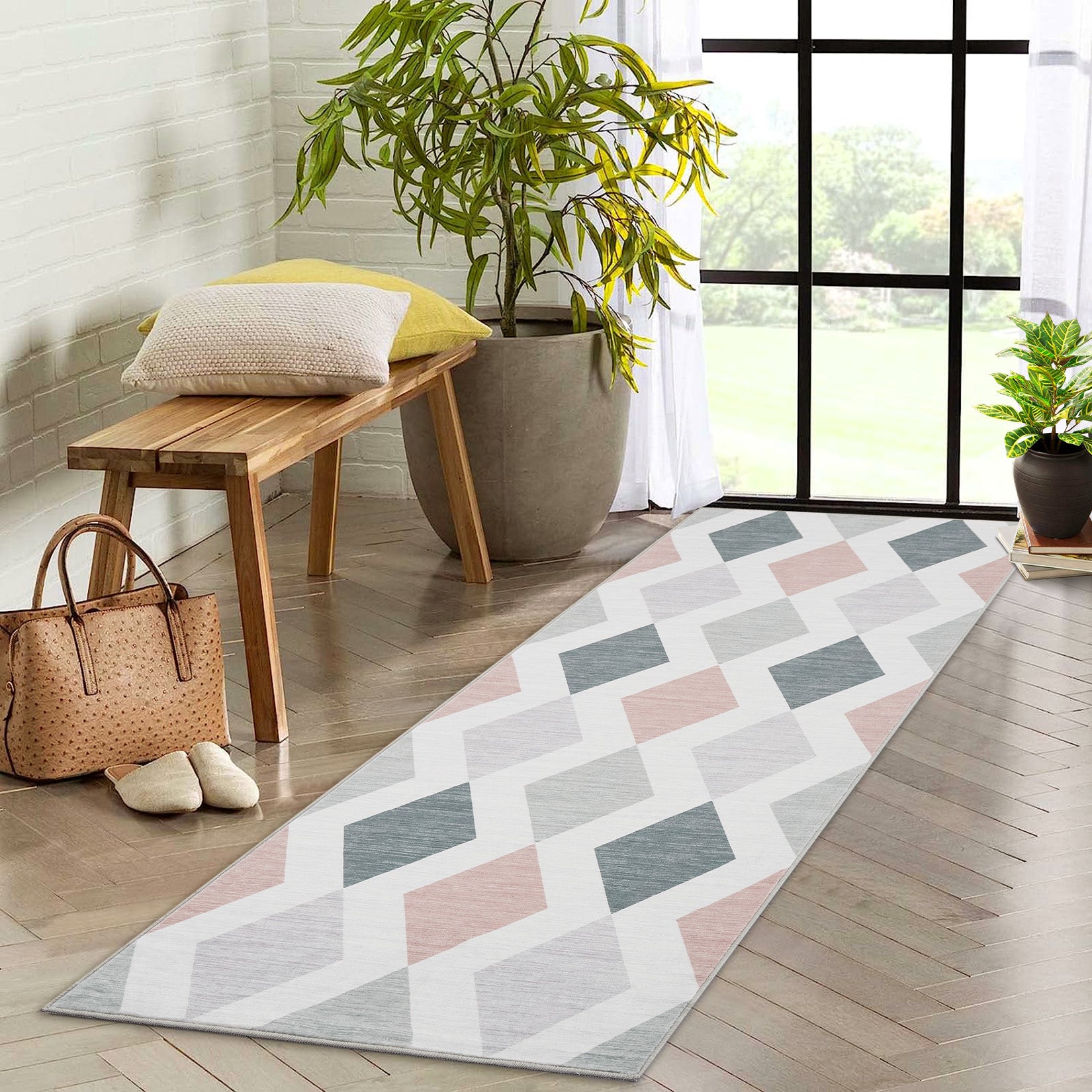 Garvee 6×9 Geometric Area Rug – Washable Non-Slip Modern Abstract Low Pile Carpet for Living Room, Bedroom & Dining Room, Green