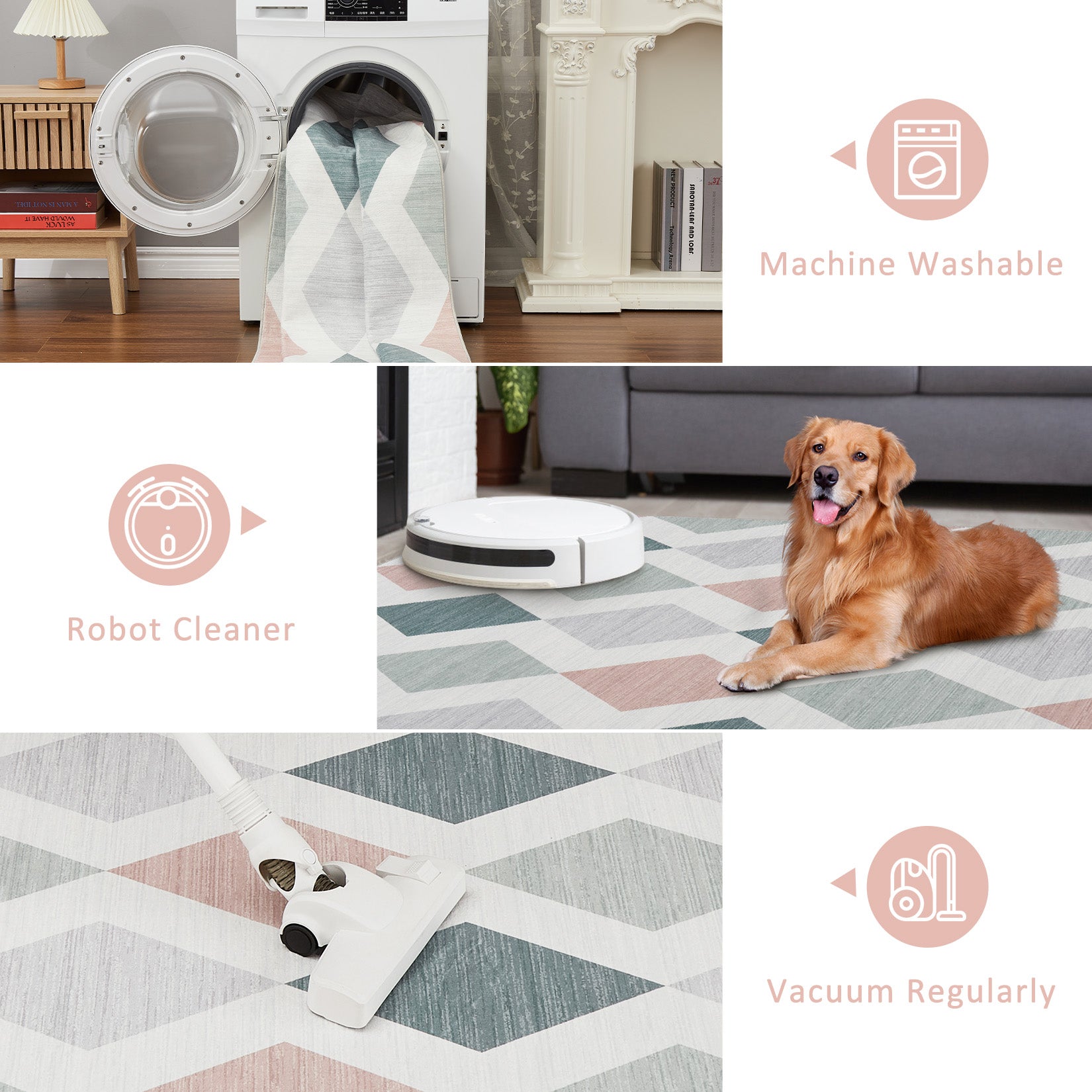 Garvee 6×9 Geometric Area Rug – Washable Non-Slip Modern Abstract Low Pile Carpet for Living Room, Bedroom & Dining Room, Green