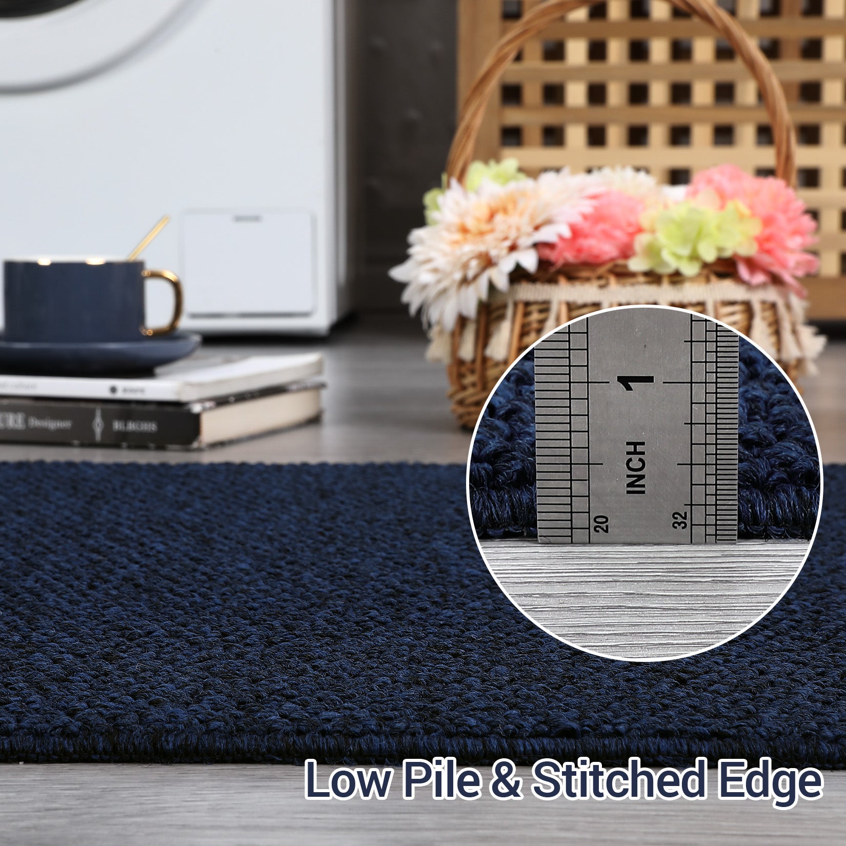 Garvee 9x12 Area Rug Modern Solid Textured Extra Large Area Rug Machine Washable Rug for Living Room, Non-Slip Stain Resistant Accent Rug Farmhouse Weaving Floor Cover Carpet for Bedroom, Navy