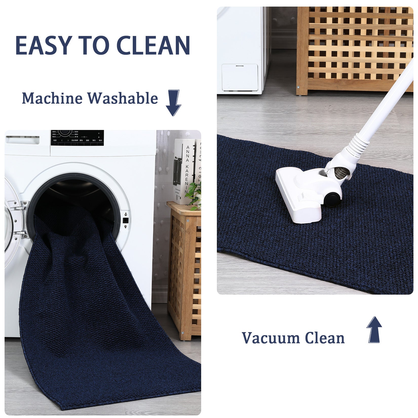 Garvee 9x12 Area Rug Modern Solid Textured Extra Large Area Rug Machine Washable Rug for Living Room, Non-Slip Stain Resistant Accent Rug Farmhouse Weaving Floor Cover Carpet for Bedroom, Navy