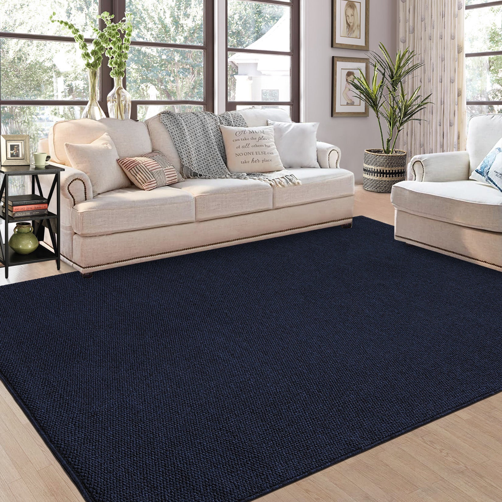 Garvee 9x12 Area Rug Modern Solid Textured Extra Large Area Rug Machine Washable Rug for Living Room, Non-Slip Stain Resistant Accent Rug Farmhouse Weaving Floor Cover Carpet for Bedroom, Navy