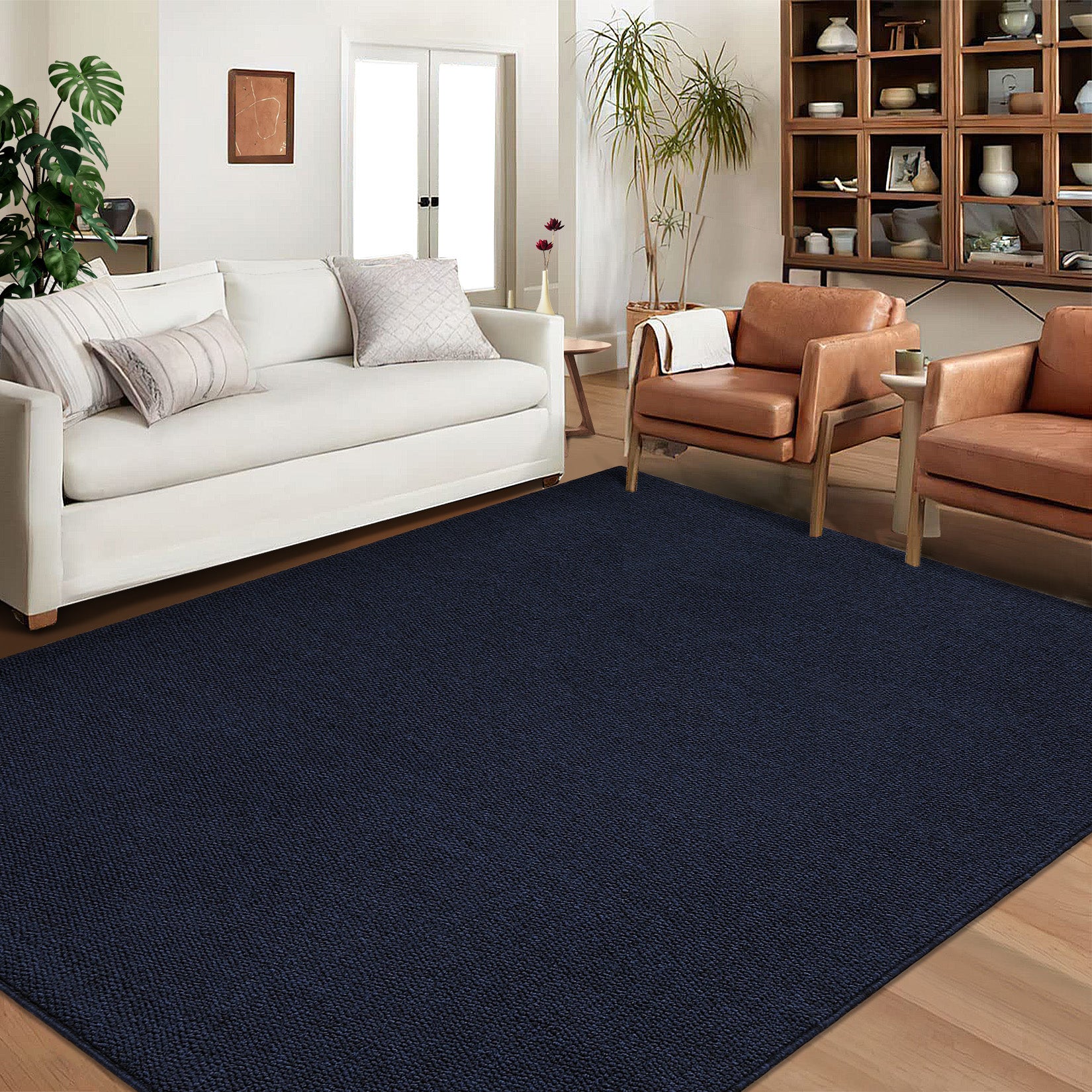 Garvee Washable Area Rug 5x7 Modern Solid Textured Area Rug for Living Room, Contemporary Weaving Accent Rug Non-Slip Stain Resistant Farmhouse Floor Cover Carpet for Bedroom Decor, Navy