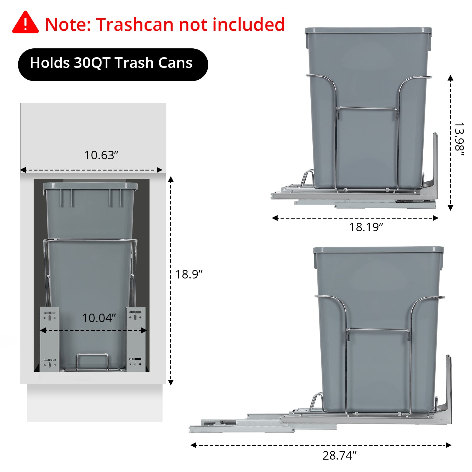 Garvee Pull Out Trash Can Under Cabinet, Stainless Steel Adjustable Slide Out Shelf for Waste Garbage Can Under Kitchen Sink for 30L Trash Can, Trash Can Not Included
