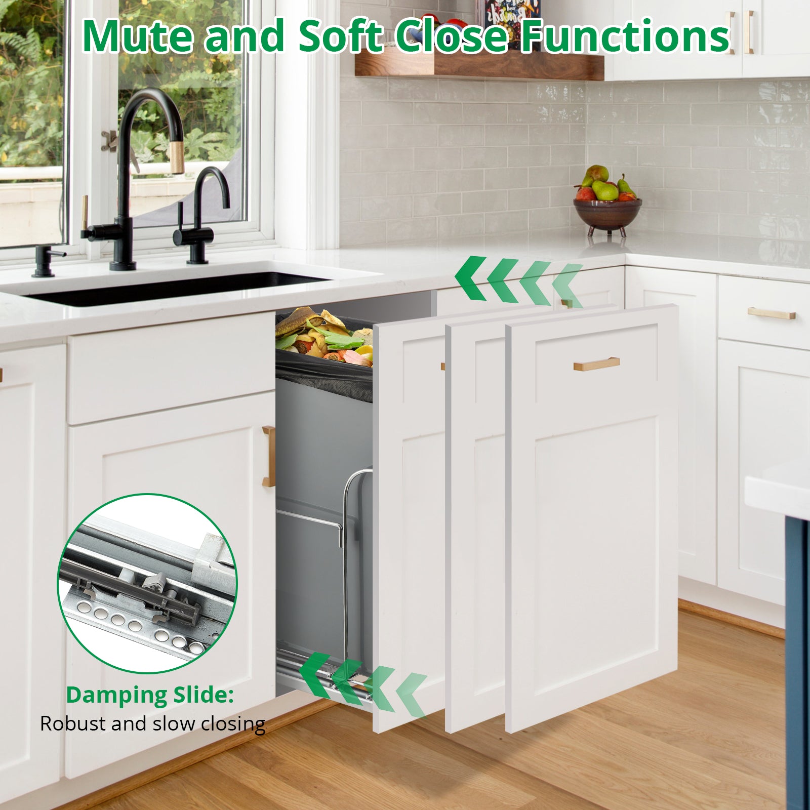Garvee Pull Out Trash Can Under Cabinet, Stainless Steel Adjustable Slide Out Shelf for Waste Garbage Can Under Kitchen Sink for 30L Trash Can, Trash Can Not Included