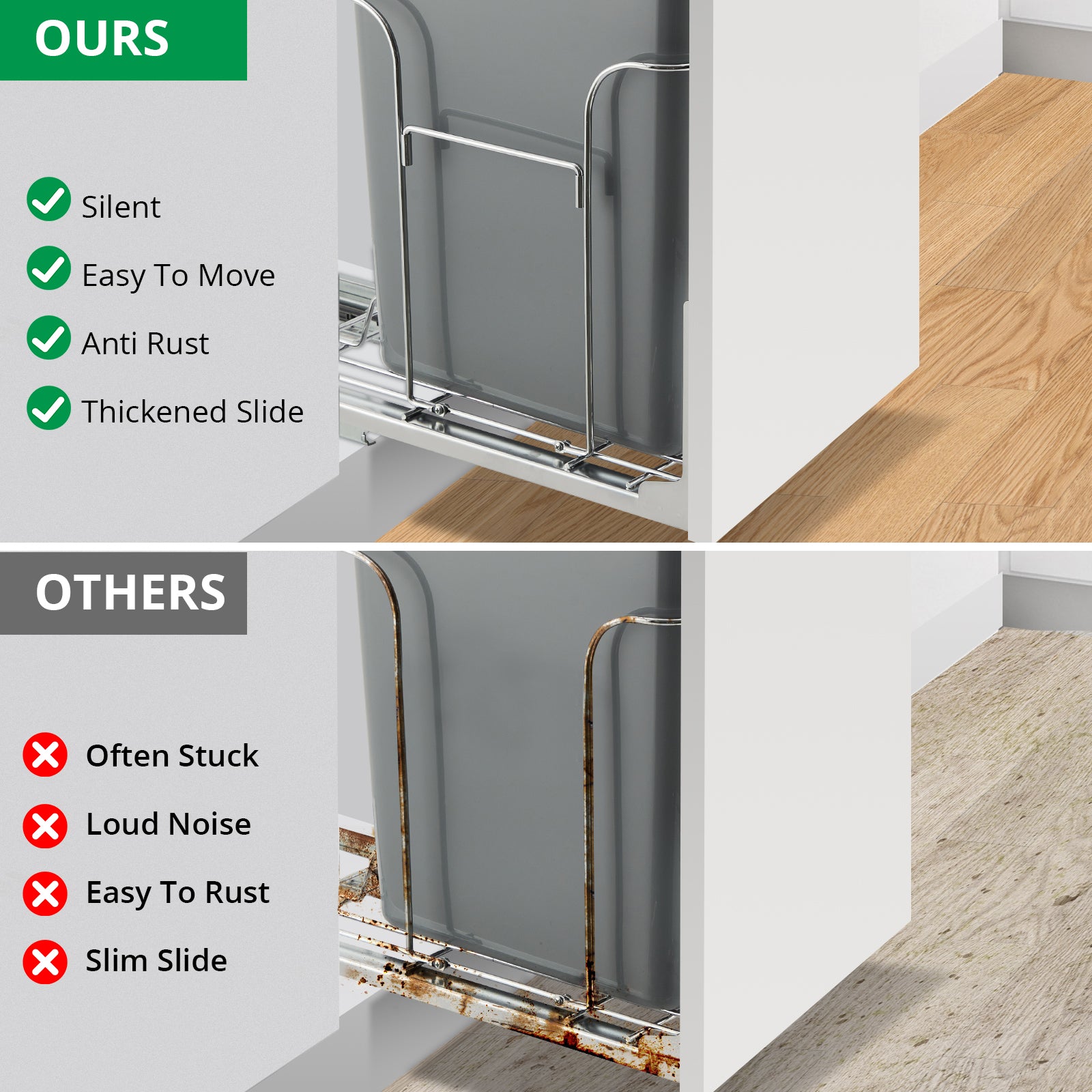 Garvee Pull Out Trash Can Under Cabinet, Stainless Steel Adjustable Slide Out Shelf for Waste Garbage Can Under Kitchen Sink for 30L Trash Can, Trash Can Not Included