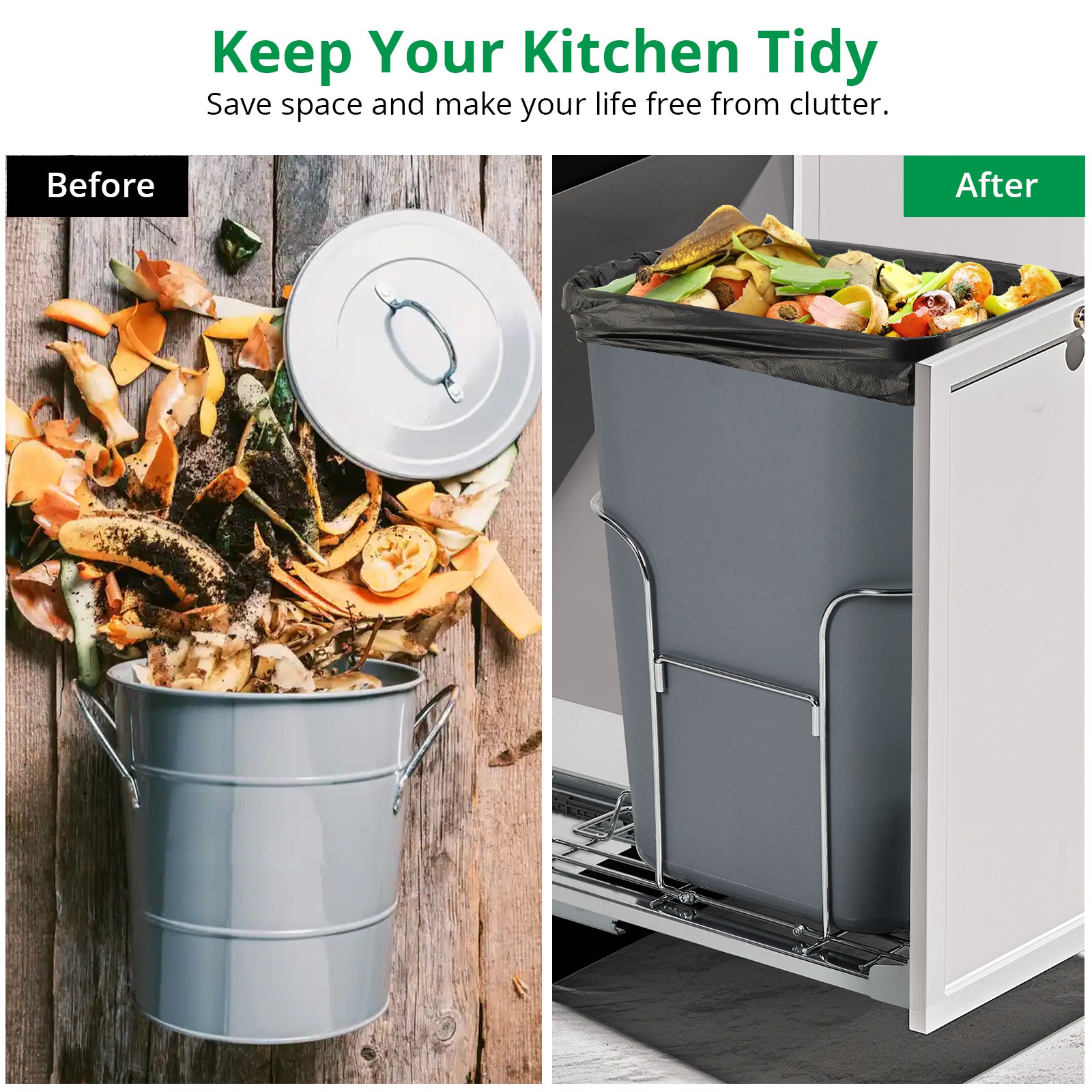 Garvee Pull Out Trash Can Under Cabinet, Stainless Steel Adjustable Slide Out Shelf for Waste Garbage Can Under Kitchen Sink for 30L Trash Can, Trash Can Not Included