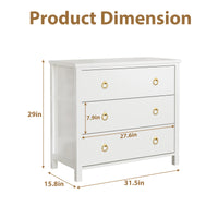 Garvee 3 Drawer Dresser for Bedroom, Modern Wood Dresser with Gold Metal Ring Handles, Freestanding Chest of Drawer with Anti-tipping Design for Living Room, Entryway, White