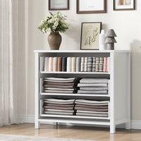 Garvee 3 Drawer Dresser for Bedroom, Modern Wood Dresser with Gold Metal Ring Handles, Freestanding Chest of Drawer with Anti-tipping Design for Living Room, Entryway, White