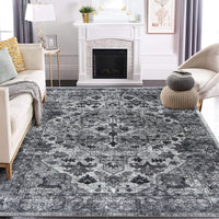 Garvee Vintage Floral Washable Area Rug, Dark Gray 5x7 Non Slip Low Pile Rug for Bedroom and Nursery, Kid and Pet Friendly