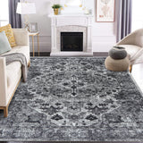 Garvee Vintage Floral Washable Area Rug, Dark Gray 10x13 Non Slip Low Pile Rug for Living Room and Bedroom, Kid and Pet Friendly - Dark Gray