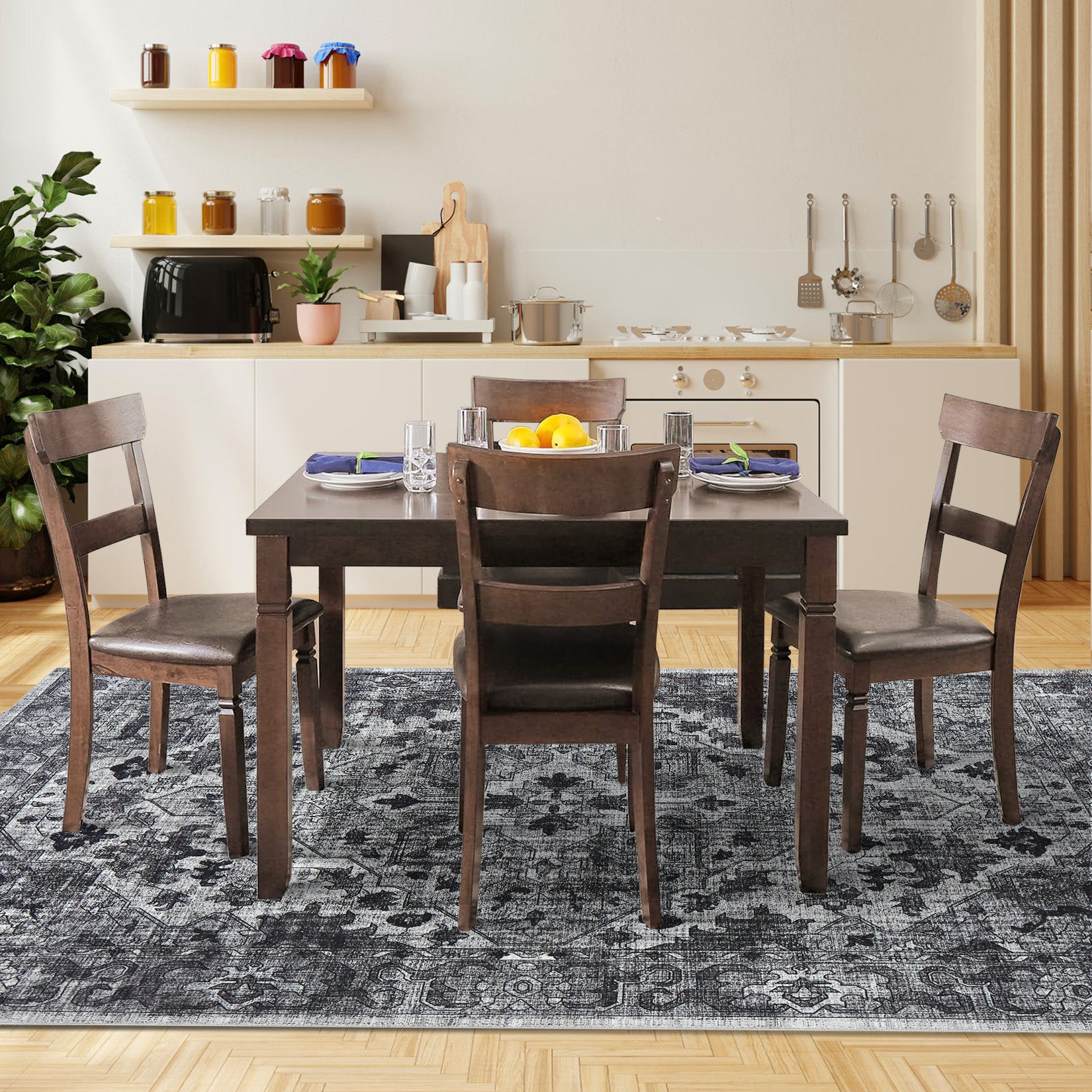 Garvee Vintage Floral Washable Area Rug, Dark Gray 5x7 Non Slip Low Pile Rug for Bedroom and Nursery, Kid and Pet Friendly