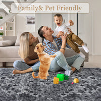 Garvee Vintage Floral Washable Area Rug, Dark Gray 10x13 Non Slip Low Pile Rug for Living Room and Bedroom, Kid and Pet Friendly
