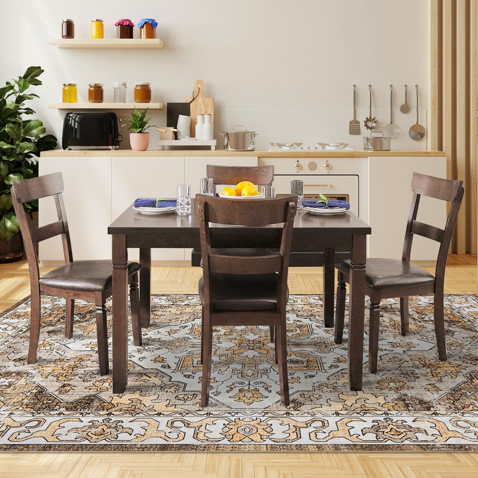 Garvee Vintage Floral Washable Area Rug, Camel 10x13 Non Slip Low Pile Rug for Living Room and Bedroom, Kid and Pet Friendly