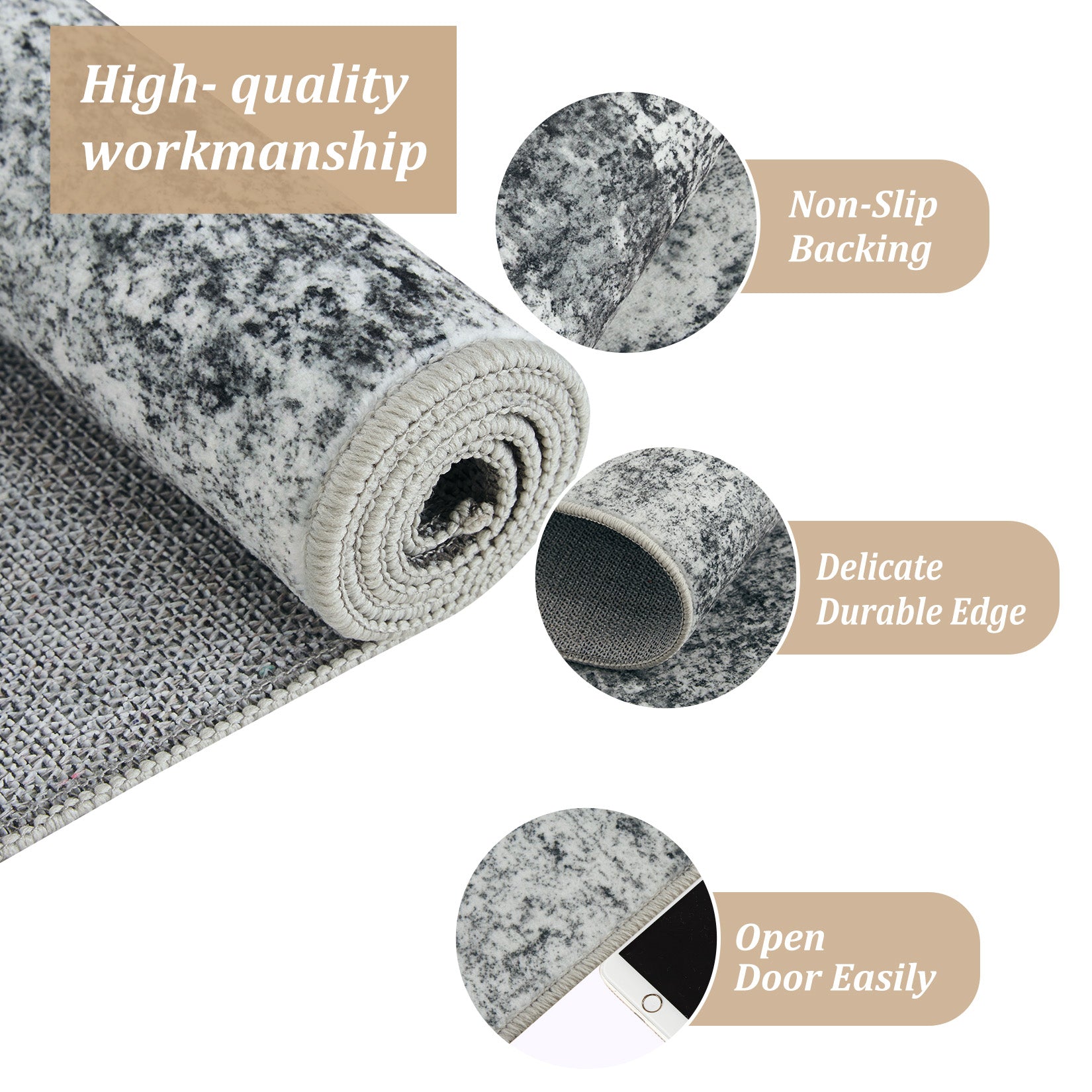 Garvee Modern Abstract Boho Washable Area Rug High-Traffic Areas Living Room Bedroom Kitchen Dining Grey 2x6