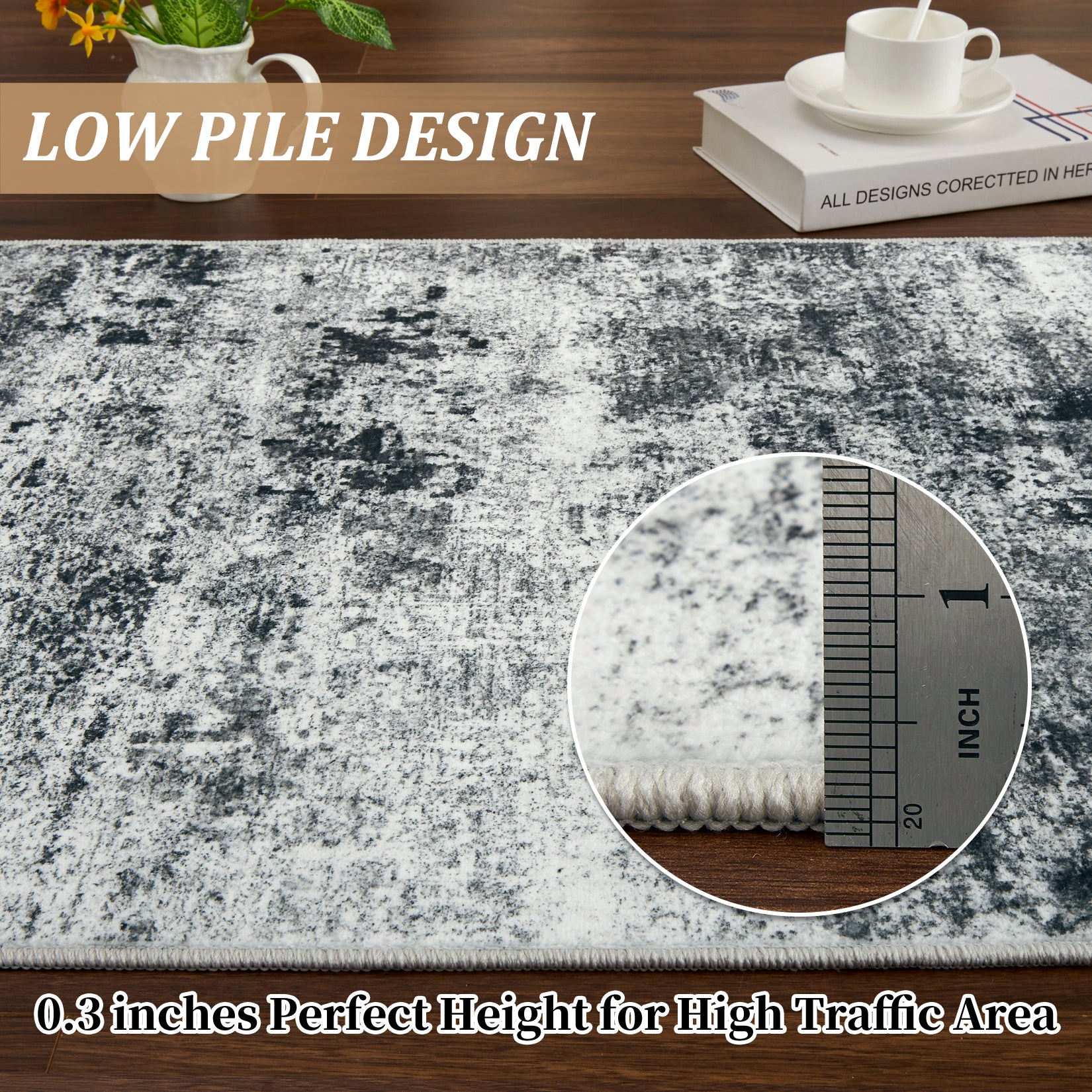 Garvee Modern Abstract Boho Washable Area Rug High-Traffic Areas Living Room Bedroom Kitchen Dining Grey 9x12