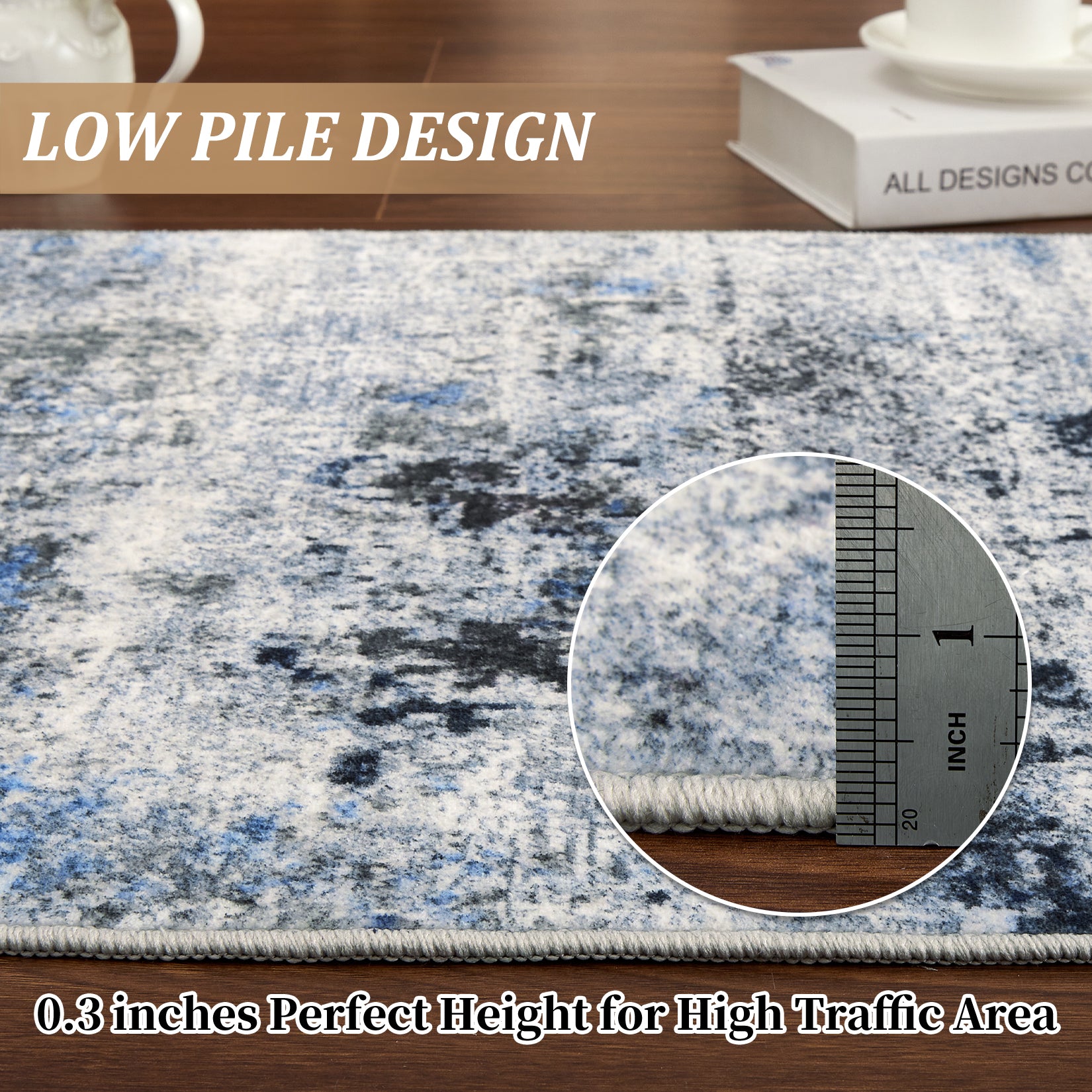 Garvee Modern Abstract Boho Washable Area Rug High-Traffic Areas Living Room Bedroom Kitchen Dining Blue 9x12