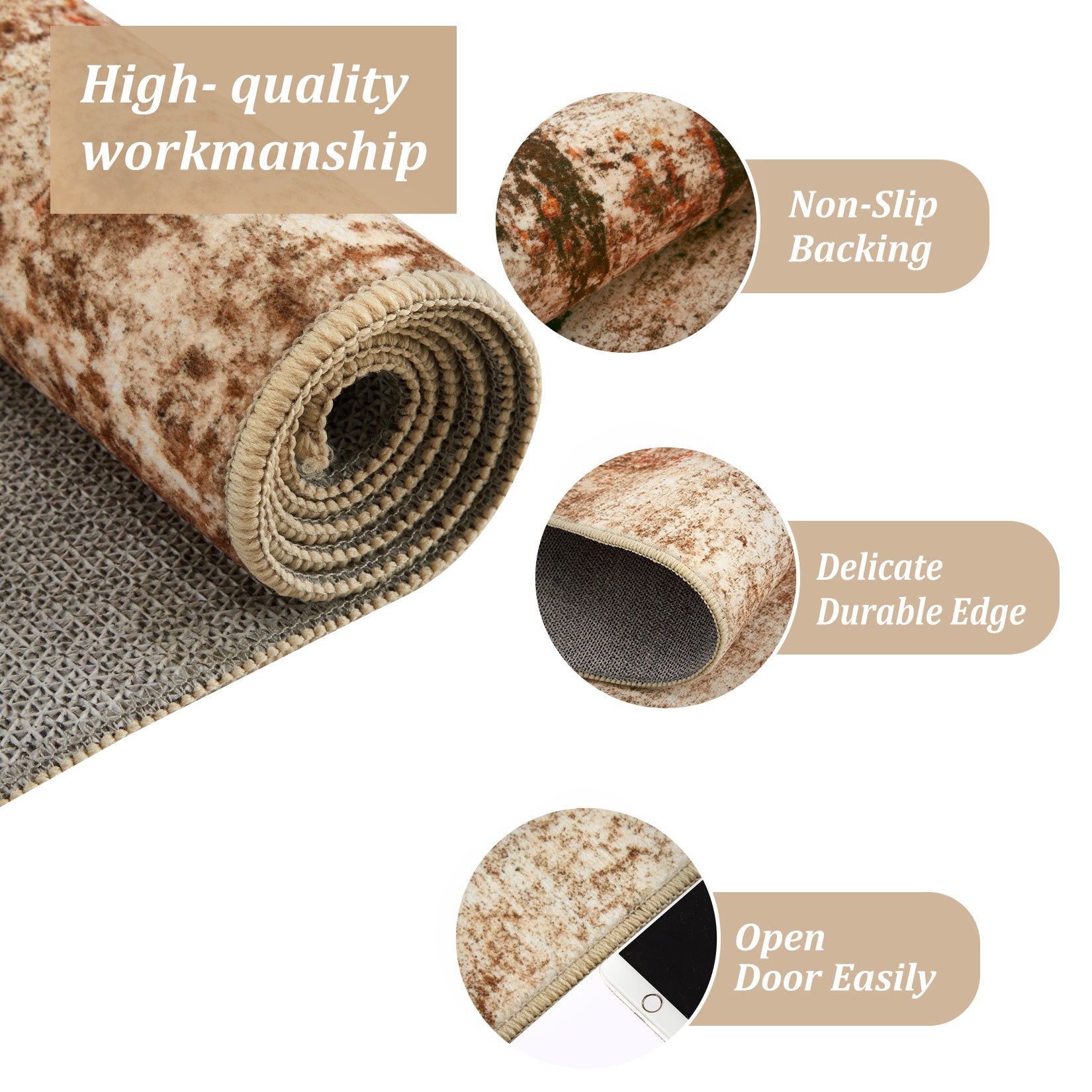 Garvee Modern Abstract Boho Washable Area Rug High-Traffic Areas Living Room Bedroom Kitchen Dining Camel 8x10