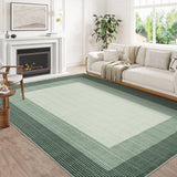 Garvee 10x13 Large Green Area Rug – Modern Bordered Gradient Rug, Washable Non-Slip Low Pile Carpet for Living Room, Bedroom & Dining Room, Soft Minimalist Design - Green