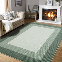 Garvee 10x13 Large Green Area Rug – Modern Bordered Gradient Rug, Washable Non-Slip Low Pile Carpet for Living Room, Bedroom & Dining Room, Soft Minimalist Design