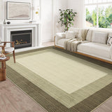 Garvee Brown Bordered Area Rug 10x13 – Washable Non-Slip Low Pile Carpet, Modern Striped Large Indoor Rug for Living Room, Dining Room & Bedroom - Brown