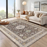 Garvee Vintage Distressed Medallion Washable Area Rug, Non-Slip Low Pile Soft Carpet for Living Room, Bedroom & Dining Room